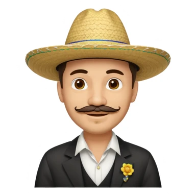 A happy, light skinned, Colombian man, with a small not connected mustache, a small gotee, wearing a Colombian Sombrero Voltiao with black rings on it, and wearing a white dress shirt sticker