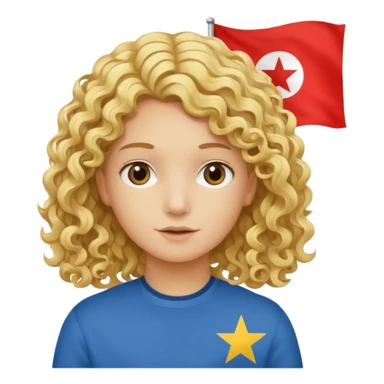Erstelle mir eine weißen Jungen der locken bat der vor einer bossnien flage steht und dumm aus sieht sticker