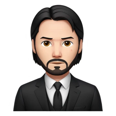 john wick as an apple-style emoji, serious face, black suit, beard, slicked-back hair sticker