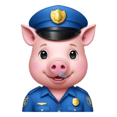 a pig, upright, in a police officer uniform, drooling and looking to the bottom left sticker