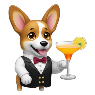 corgi butler serving a cocktail sticker