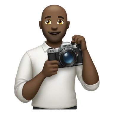 Bald black guy with camera sticker