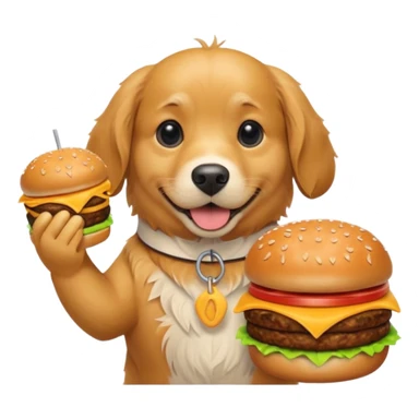 A dog holding a burger sticker
