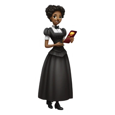 galora waitress in Victorian dress elegant, full body, holding big credit card sticker