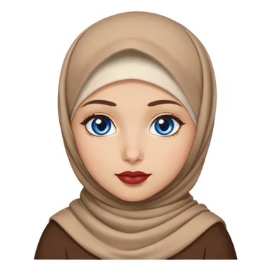Turkish beautiful finish Konya girl blue eyes with brown beige hijab islamic dress and had on her hand lipstick sticker