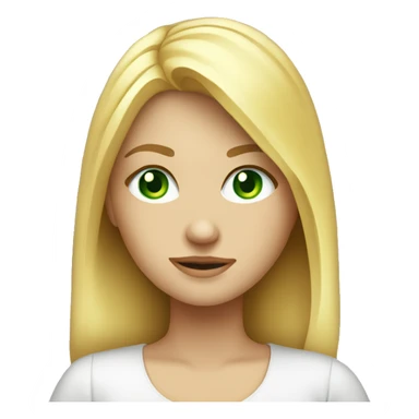 A beautiful blonde girl with green eyes is sitting at a laptop, ios-style emoji sticker