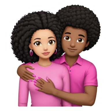 Lightskin woman with black hair and pink shirt and pink nails hugging darkskin man with afro kinky hair sticker