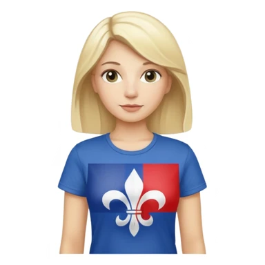 White woman with blonde hair holding a French flag in hand with a fleur-de-lily t-shirt sticker