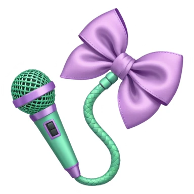 A pastel pink bow with a pastel green snake on the top of one side and a pastel purple microphone on the bottom of the other side sticker