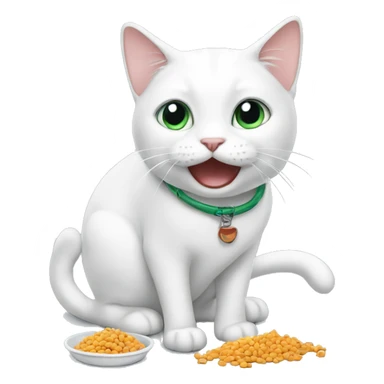 A white cat eating cat food  sticker