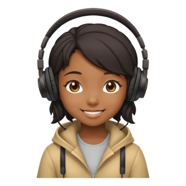 chibi anime black girl smiling with head phones on sticker
