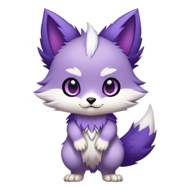  High quality Cute Cool Kawaii edgy Chibi Fur-Sona Purple fur, white belly, white tail tip, Fakemon-creature-animal-vernid-hybrid Full Body, facial markings sticker