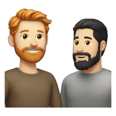 White guy with brown hair color and ginger beard kissing a white guy with black hair color sticker