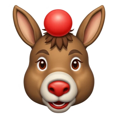 A donkey whis a red clown nose sticker