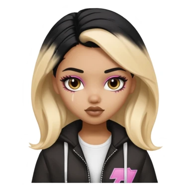 split dye half blonde half black hair, pretty bratz baddie sticker