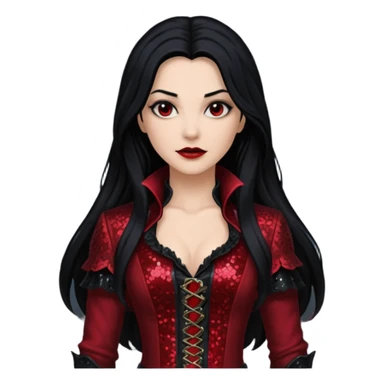 Anna Valerious from Van Helsing with long black hair, dark red sequin outfit sticker