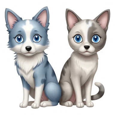 blue merle border collie with a grey siamese cat and a white, slimmer siamese cat with blue eyes sticker