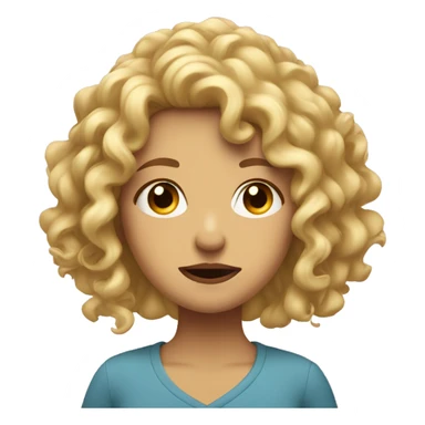 Curly blonde girl, rude looking face squinted eyes sad mouth sticker