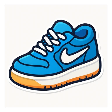 blue Nike sneaker, cartoon render style, 3D rendered, cute and smooth design, clean white background, no shadows, sticker style sticker