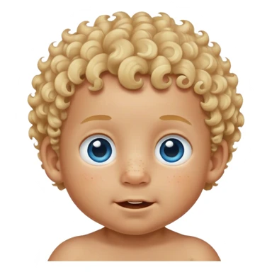 A baby boy that’s a toddler age with curly blonde hair and blue eyes and a butt nose in for freckles on his cheeks and little tiny teeth and that’s it sticker