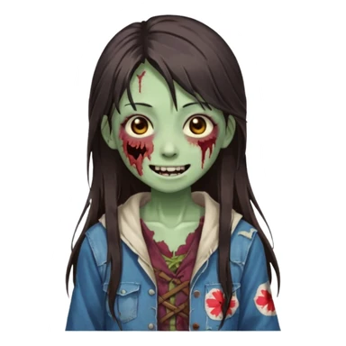 Japanese zombie girl smiling and long dark brown hair sticker