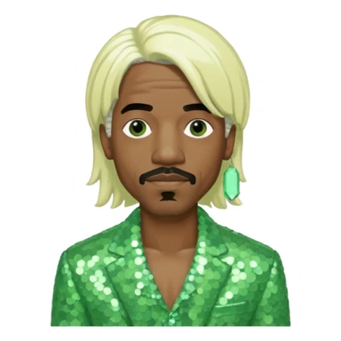 Andre 3000 from Outkast with long white blonde hair, pale green sequin outfit sticker