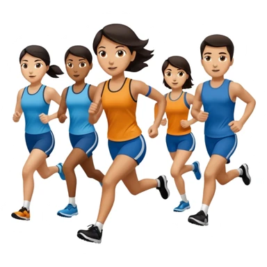a female co-worker running and other co-workers chasing her  - female co worker with dark hair way in front... others far behind -- male and female co workers chasing female co worker -- make the other co workers far away in distance sticker