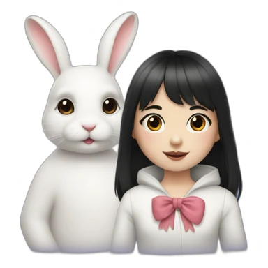 white rabbit with a little girl with black bangs sticker