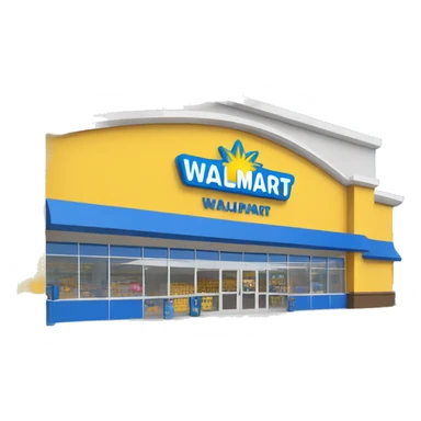 “Walmart store with a simple, recognizable design, featuring the iconic sunburst logo, blue and yellow color scheme, and storefront details that convey a large retail environment.” sticker