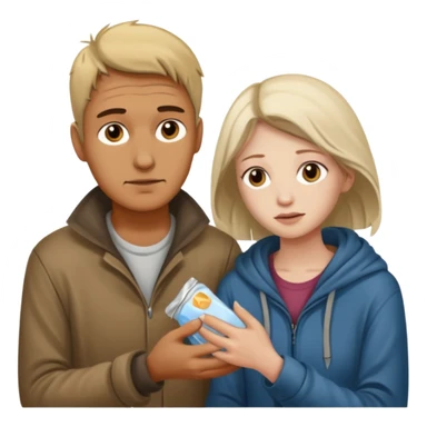 Man attending to a homeless woman sticker