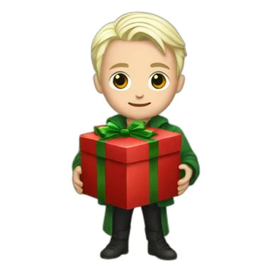 draco malfoy holding a red christmas present sticker