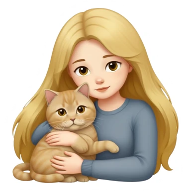 A long-haired girl hugs a Golden Shaded British shorthair sticker
