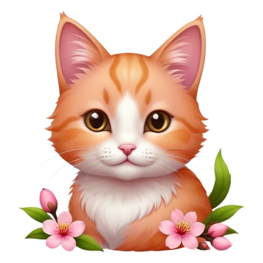 A cute little cat and a peach blossom sticker