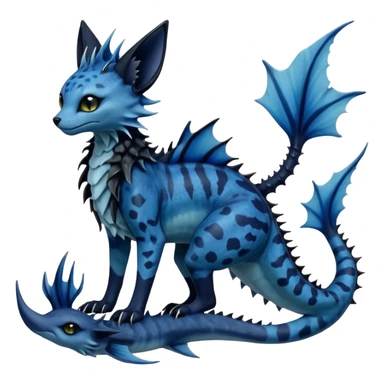 Epic complex abyssal fantasy swampy glorious detailed dark dusky gloomy deep gothic gloomy cobalt-blue-abyss-blue-black-greyish, realistic Fakémon-Sprigatito-Floragato-Meowscarada-Vaporeon-Salandit-Trico-Sergal-Serval-Vernid-creature (full body) with fins, shiny sparkly, iridescent sticker