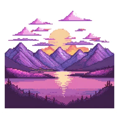 pink landscape with mountains and sunset sticker