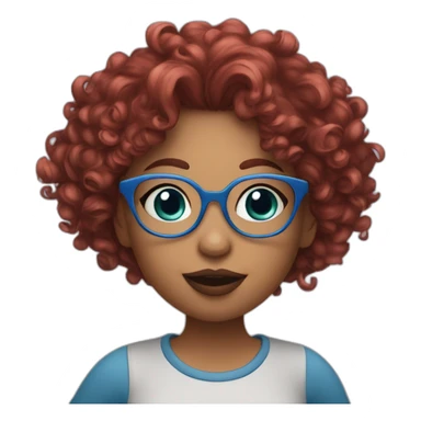 a curvy girl with curly red hair and blue glasses blowing a kiss sticker