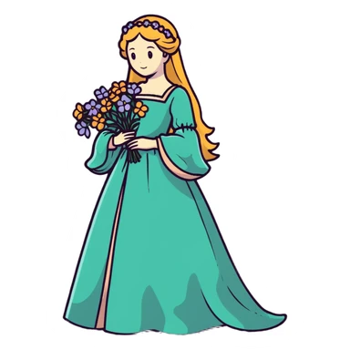Ophelia from Shakespeare's Hamlet looking distressed, scattering flowers, wearing a medieval gown, based on both the tragic character and Millais' painting sticker