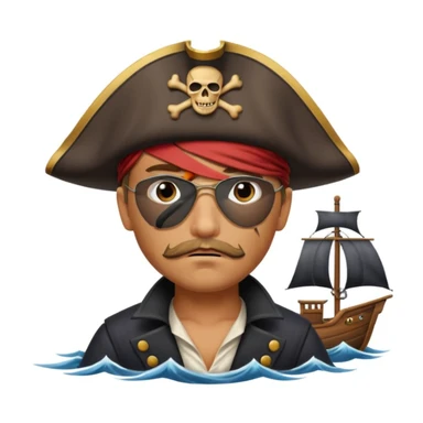 pirate with eye sailing a ship in strom sea background sticker