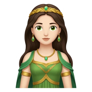 Juno, Marriage Goddess from Rome Mythology with long dark brown hair, green outfit, fair skin sticker