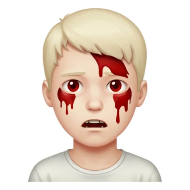 A boy strangling himself with blood on his face sticker