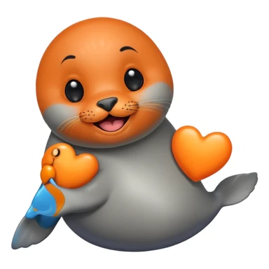 a seal in love with orange heart sticker