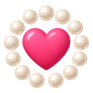 Create a pink heart surrounded by pearls in the style of emoji, with no background. The image should have a clean and simple emoji look with pearl details surrounding the heart. sticker