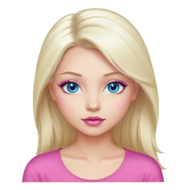 Girl with long platinum blonde hair, blue eyes, long lashes, sexy pink lips, wearing a pink top sticker