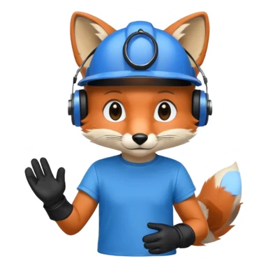 лисенок в каске синей и киней футболке и черных перчатках слушает музыку sticker