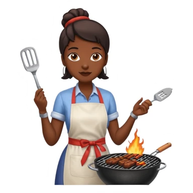 dark skin woman grilling bbq with grill and apron sticker