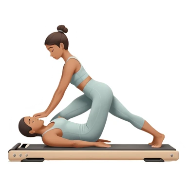 A person performing a Pilates exercise on a mat in a clean, modern studio. The focus is on core strength and flexibility, with a neutral, calming color palette. Simple equipment like a reformer machine and a soft, tranquil background enhance the feeling of controlled movement and focus. sticker