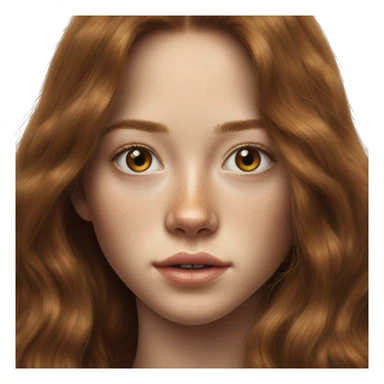 Maja Strojek long brown hair teenager, freckles, hyperreal, photoreal portrait sticker
