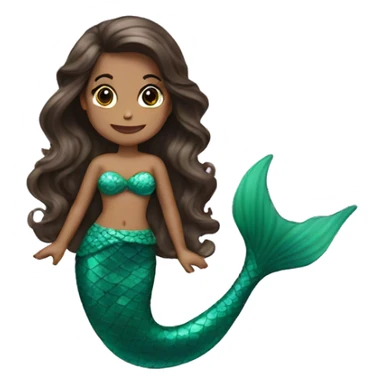 wavy hair brunette mermaid with green tail  sticker