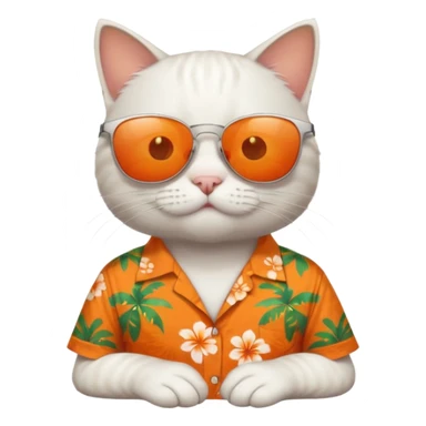 white Cat – relaxed with sunglasses and orange aloha shirt sticker