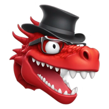 Crazy funny red dragon head with human white teeth and beautiful smile wearing glasses and hat sticker